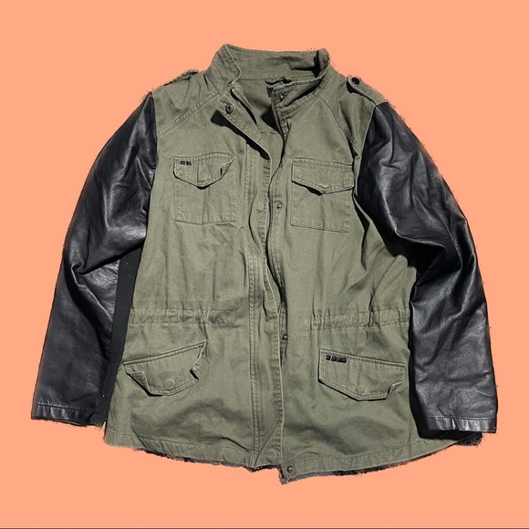 New Look Jackets \u0026 Coats | Olive Green Bomb Jacket with Faux Leather Sleeves | Color: Black/Green | Size: XL | Sbacollective's Closet